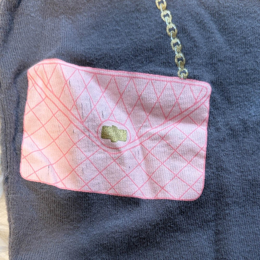Chic Gray Baby Bodysuit with Pink Bow and Purse Design - Picture 2 of 4